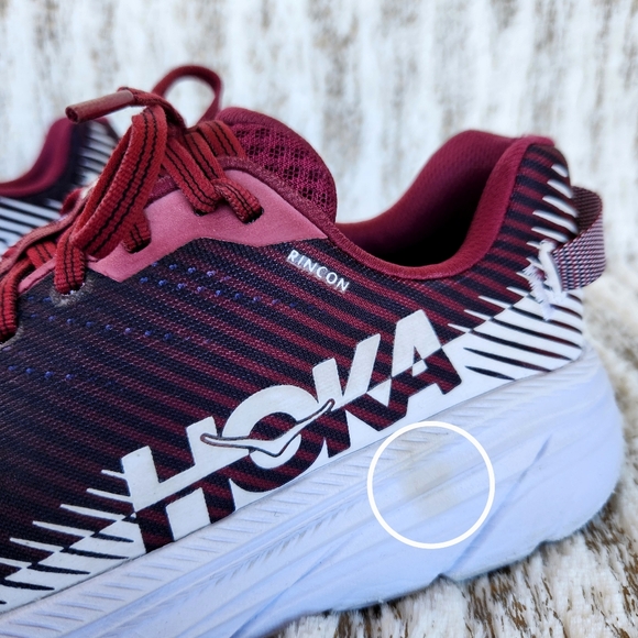 Hoka One One "Rincon 2" Athletic Running Shoe Maroon White | Women's Size 8.5 - Picture 11 of 13